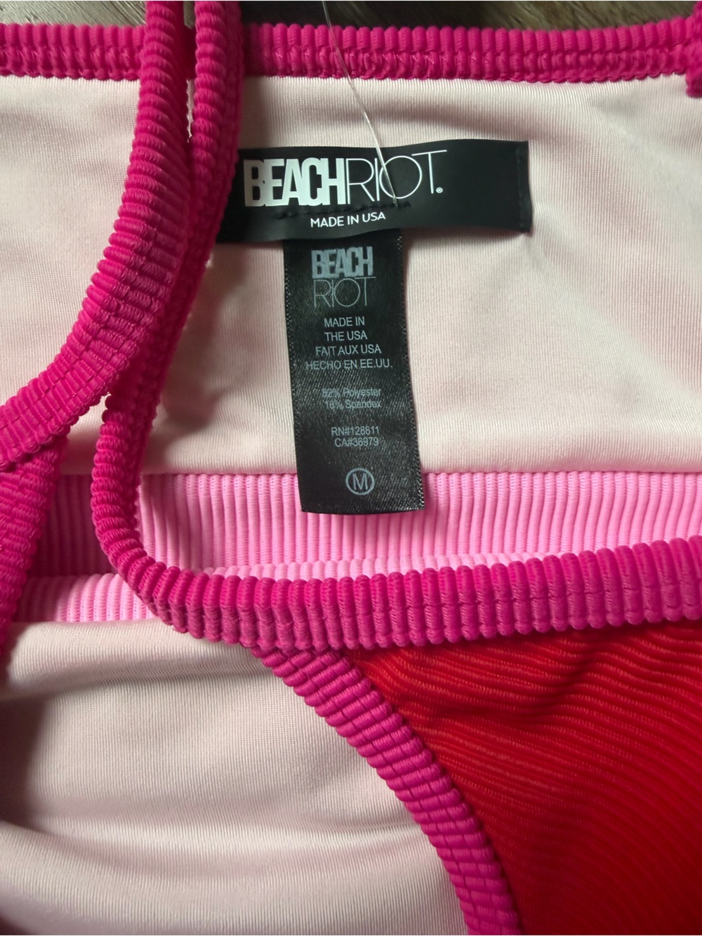 Beach Riot Red & Hot Pink Colorblock Ribbed Sports Bra - Picture 7 of 7